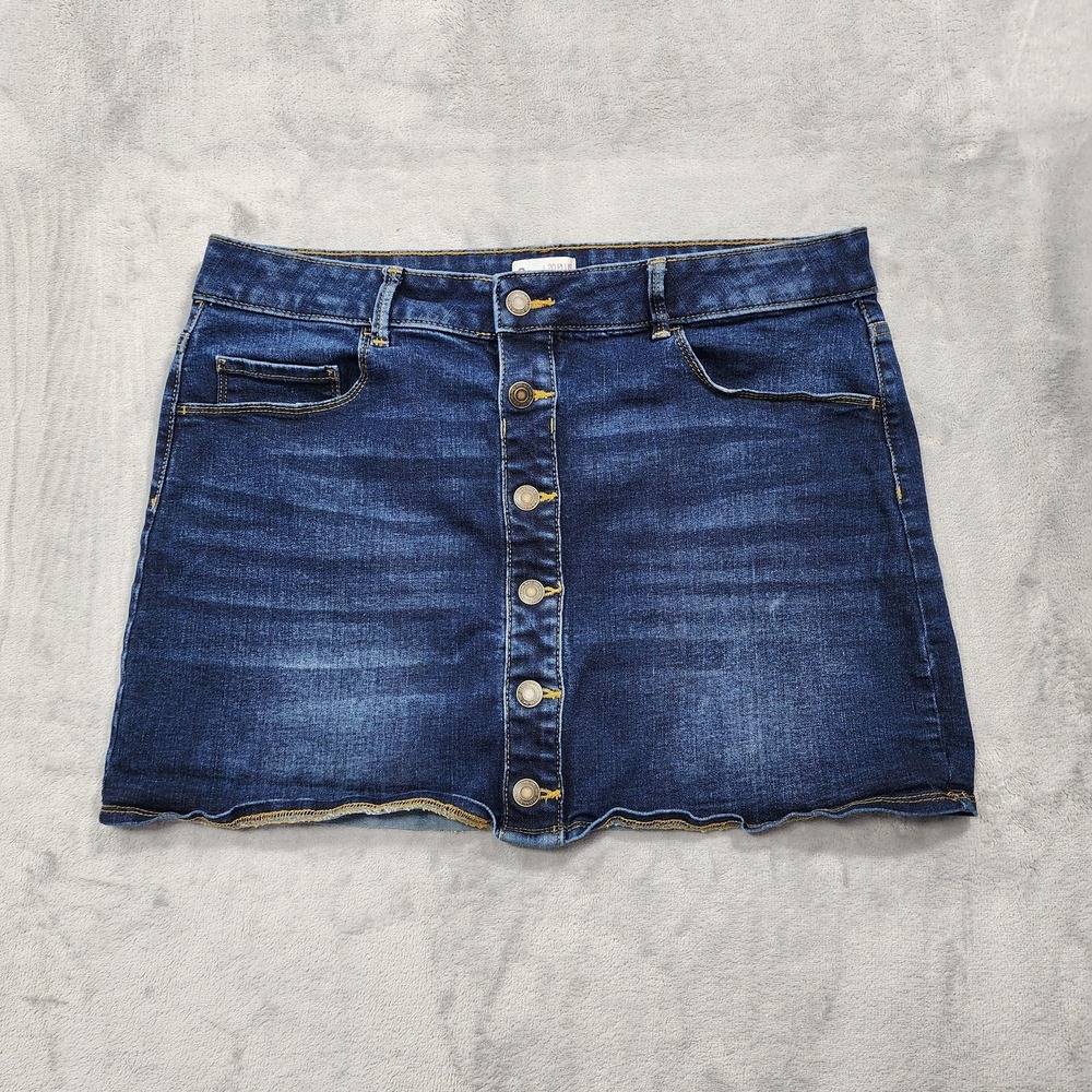 SO Skirt Womens 20 PLUS Blue Denim Button Front Mini Stretch Casual Fetival Boho
